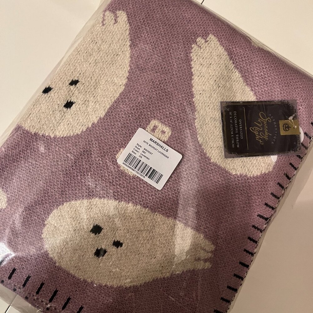 Spooky Night Decorative Throw Blanket Purple White Ghosts 50 x 70 Home Decor NEW